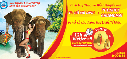 Vé máy bay Vietjet 0 Đồng cho đường bay TPHCM đi Chiang mai, Phuket
